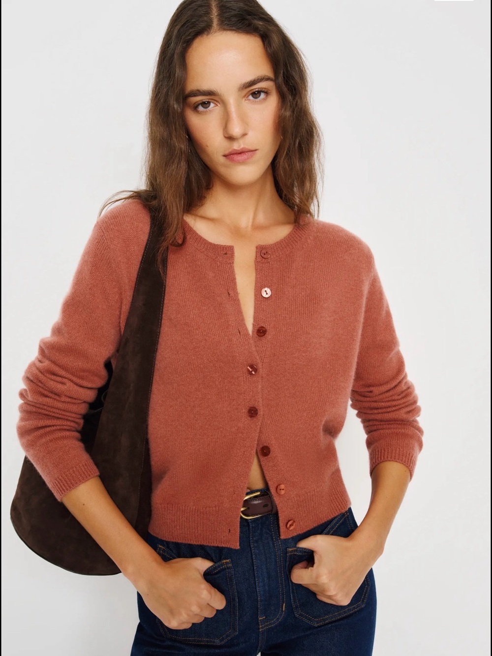 NWT Reformation Clara Cashmere Crew Cardigan Small Rosewood